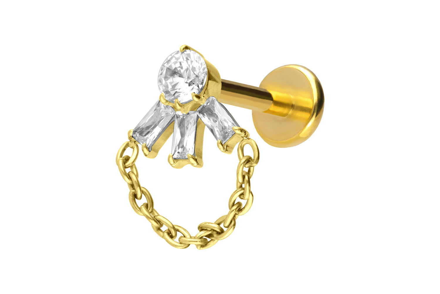 Titan Labret Piercing mit Push Fit LOTUSBLÜTE + KETTE